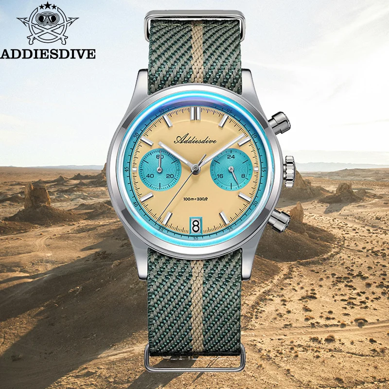 

ADDIESDIVE Quartz Watches VK64 Movement Chronograph Bubble Mirror Glass Wristwatch Luminous Waterproof AD2095 Luxury Men's Watch