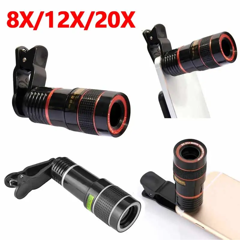 Telescópio Zoom Lens para Celular, Lente de Câmera Monocular para Smartphones, Acampar, Caça, Esportes, Assistir, 8, 12, 20X