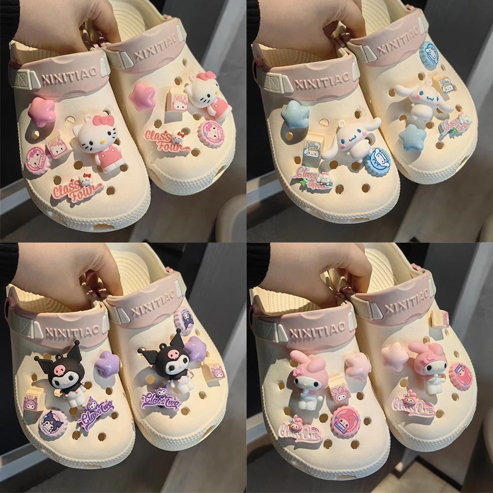 Kawaii Sanrio Cute Hello Kitty Series Shoe BuckleSet Cinnamoroll Kuromi DlY Slippers AccessoriesSouvenir Kids Girls Women Gift