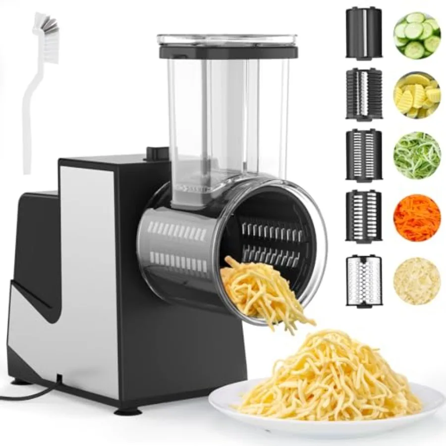 

Electric Cheese Grater 250W Electric Slicer Shredder Salad Maker with 5 Replaceable Stainless Blades Kitchen Chopper Vegetable