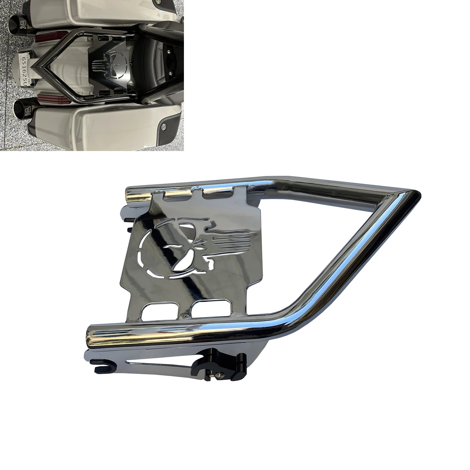 

Chrome Detachable Luggage Mount Rack For Harley Touring Street Glide Road King Road Glide Electra Glide 2009-Later