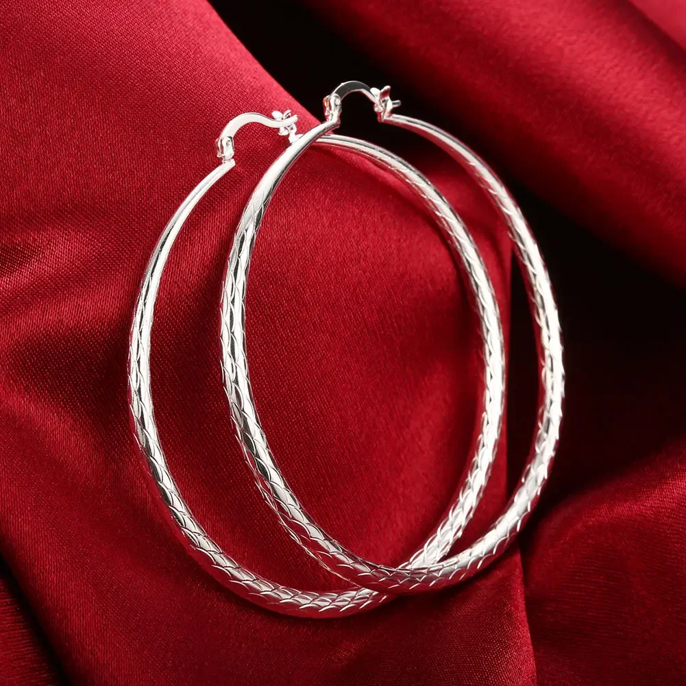 

Hot Brands 925 Sterling Silver 7CM Big Circle Wave Pattern Hoop Earrings For Women Fashion Jewelry Party Wedding Holiday Gift