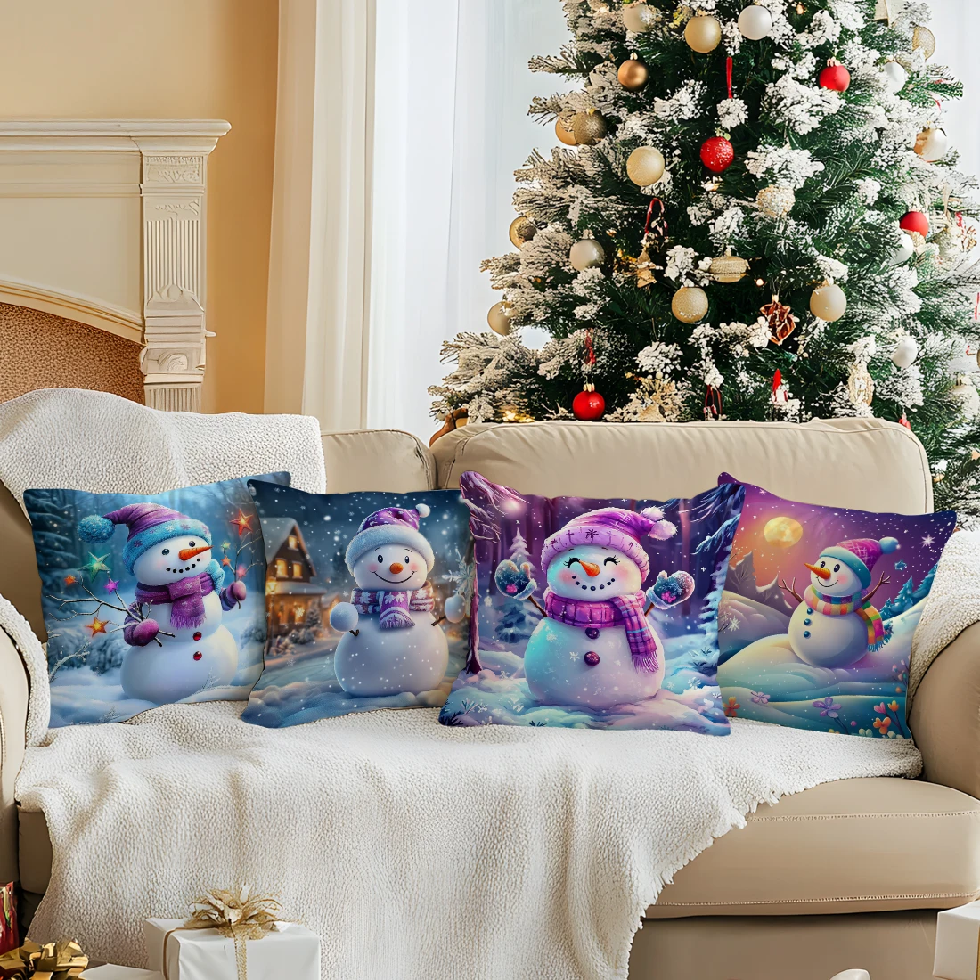 

Christmas Cute Snowman Pillowcase Printed Polyester 45x45cm Throw Pillowcover Decorative Sofa Cushion Pillowslip Home Decor
