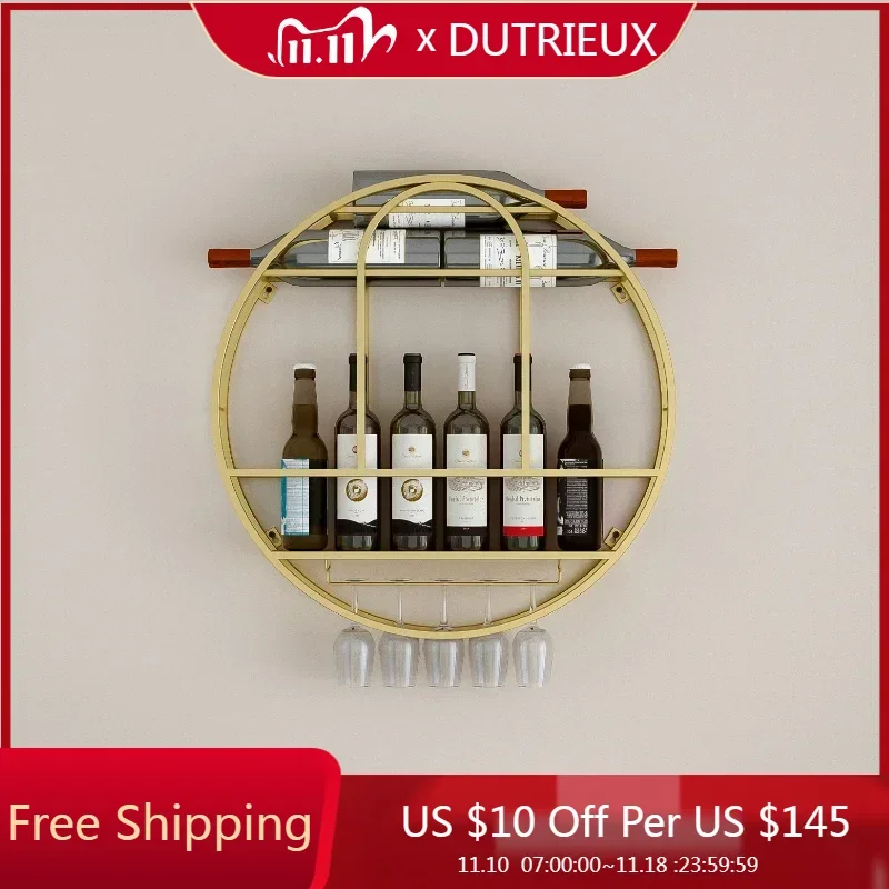 

Modern Small Wine Holder Round Single Gold Hanging Wall Wine Rack Mini Bar Storage Porta Vinos Botella Living Room Decoration