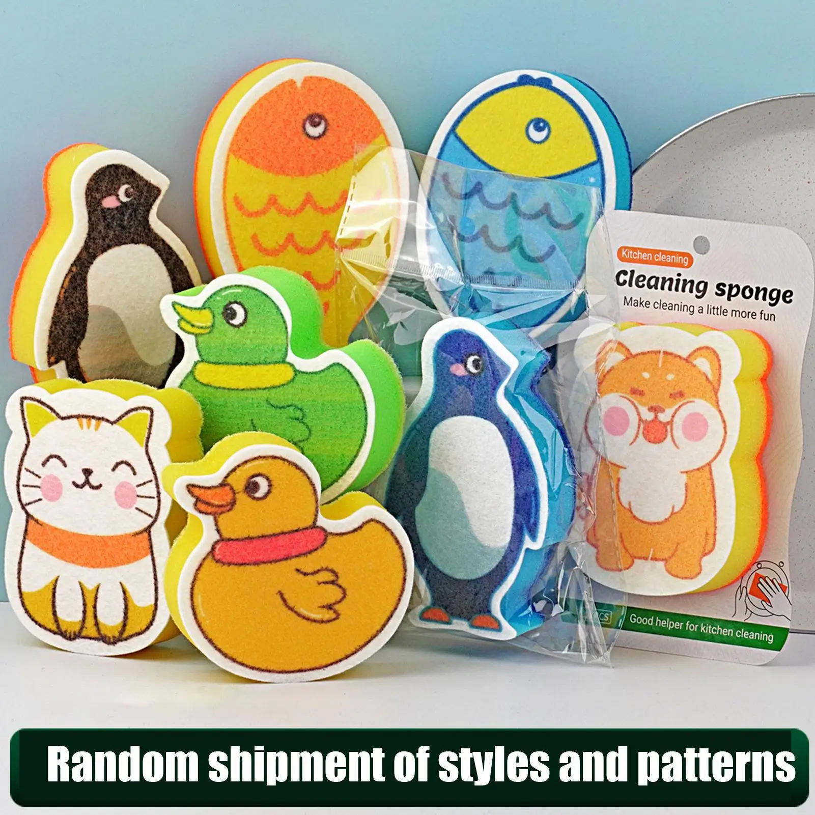 Cartoon Dishwashing Sponge Household Kitchen Bathroom Migic Cleaning Wipe Strong Scouring Pad Durable Sponge New