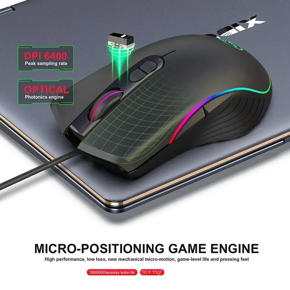 A867 RGB Gaming Mouse Wired Gamer 7 Button 6400DPI RGB Light Optical USB Computer Game Mice with Fire Button for PC Laptop Gamer