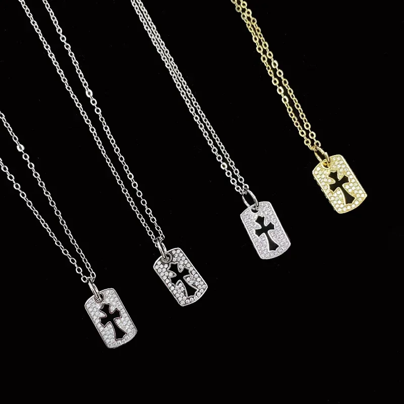 

MDLFES Mo!ssan Diamond Style fine cross pendant 18k gold plated micro pink diamonds small tag neck chain