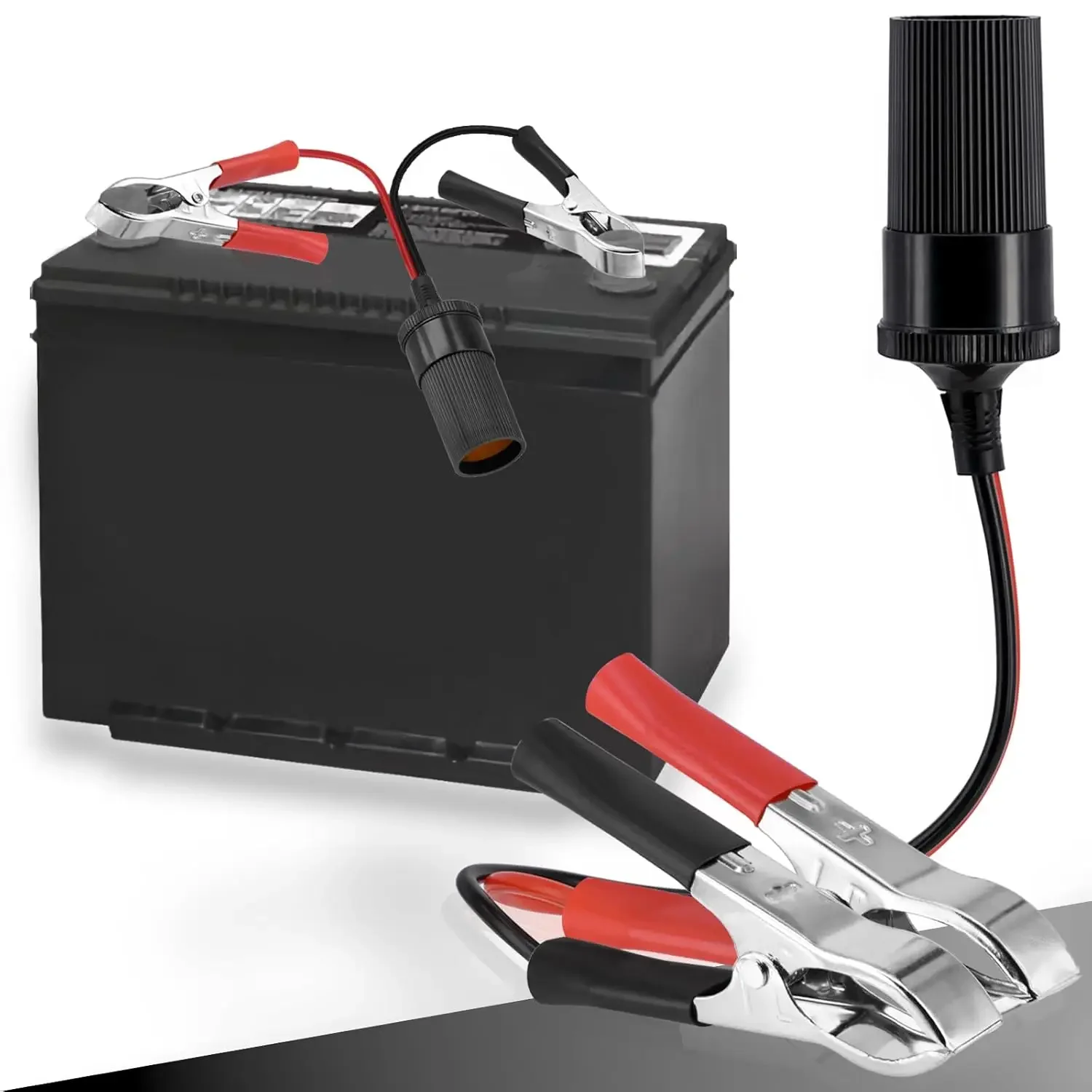 12V Battery Clip to Cigarette Lighter Socket - Dual Port DC Power Outlet Adapter for Car, Van & Emergency Use