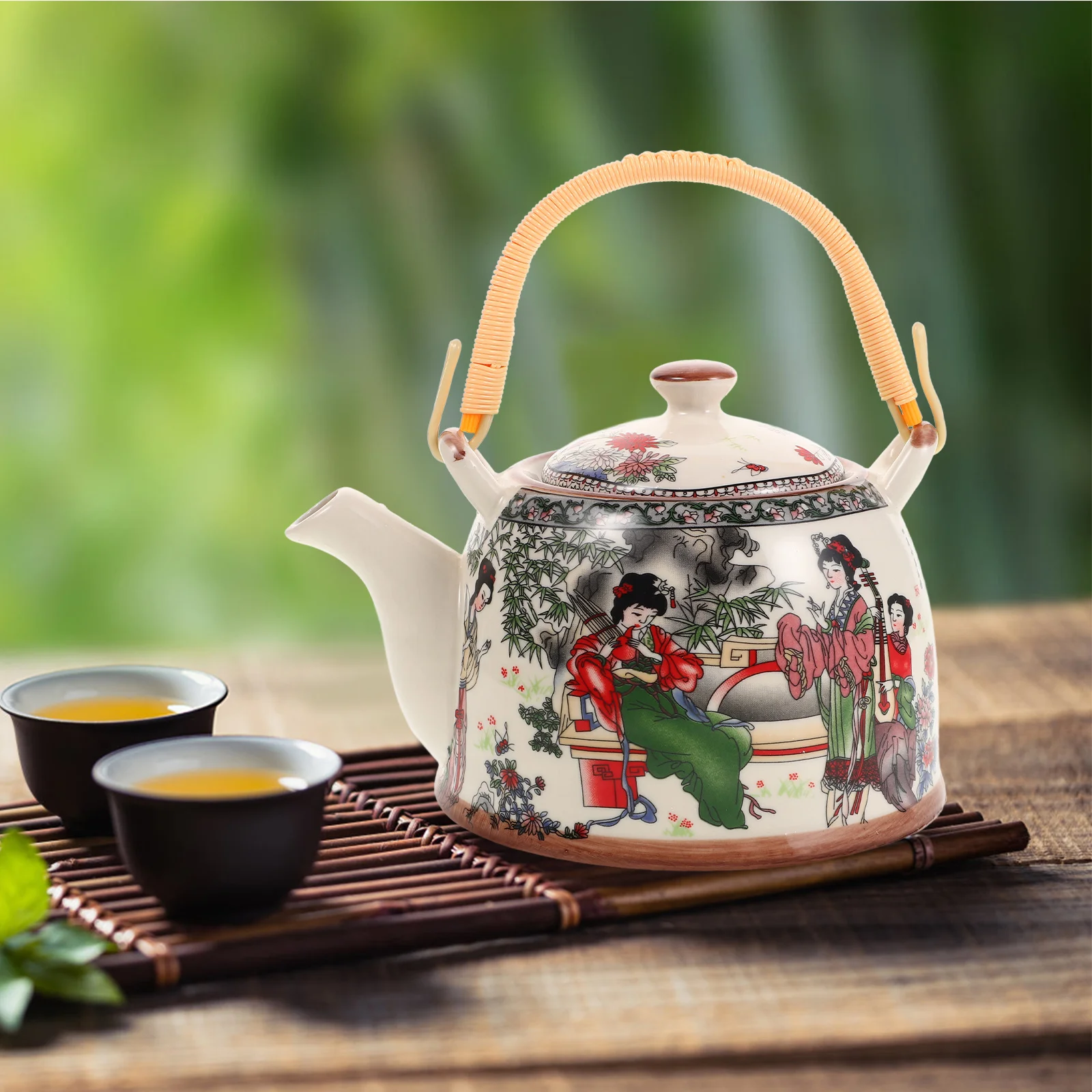 

Vintage Ceramic Tea Kettle Chinese Teapot Four Design Loose Leaf Tea Boiling Water Stove Top 900ml Porcelain Kettle