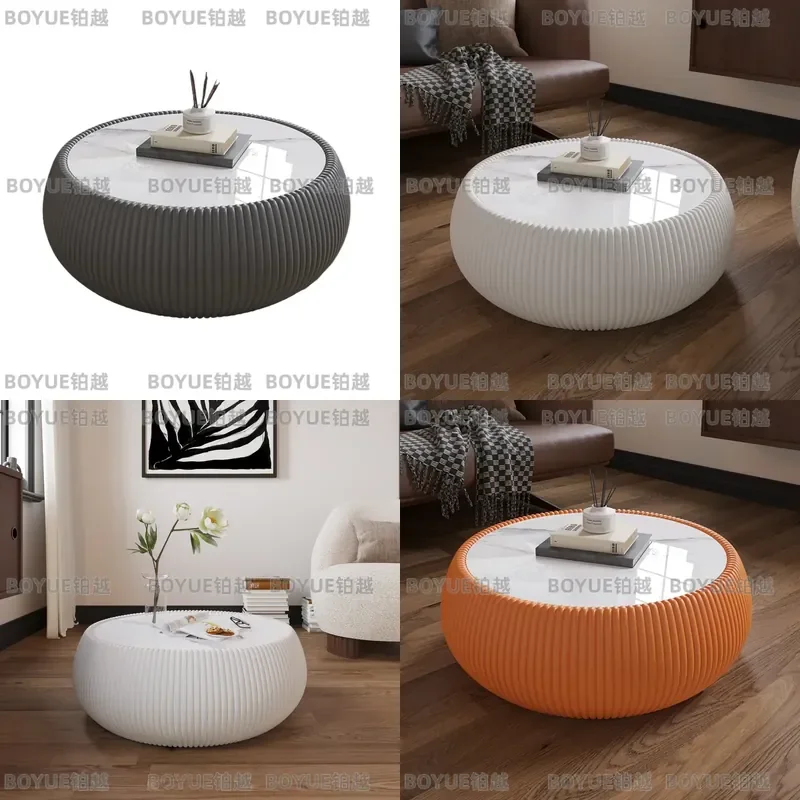 for Lightweight Wood Marble Top Drum Modern Simple Coffee Sofa Table Living Room Furniture
