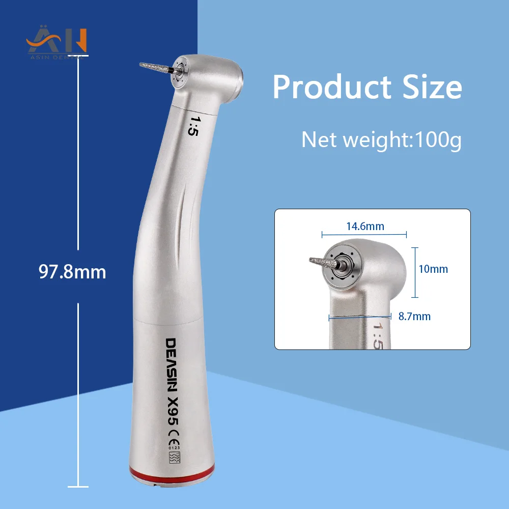 X95 x95l dental 1:5 handpiece de baixa velocidade crescente anel vermelho contra ângulo spray de água interno led/sem led fibra óptica para e-typ