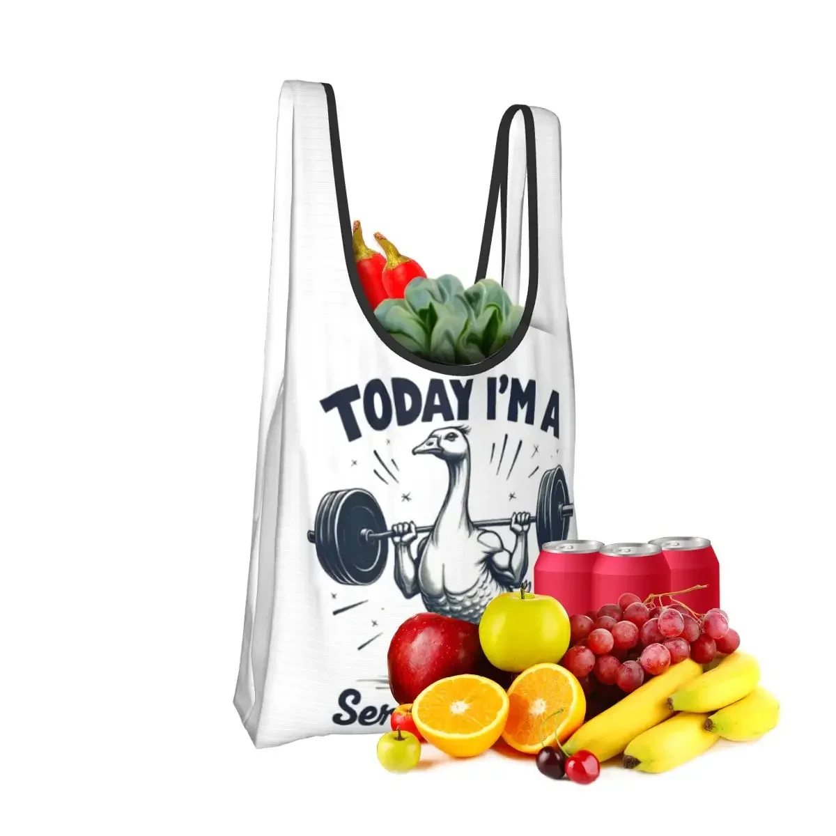 Today I'm A Serious Goose Lifting Weights Gym Shopping Bag Portable Tote Bags Foldable Shoulder Shopper Bag Grocery Handbag