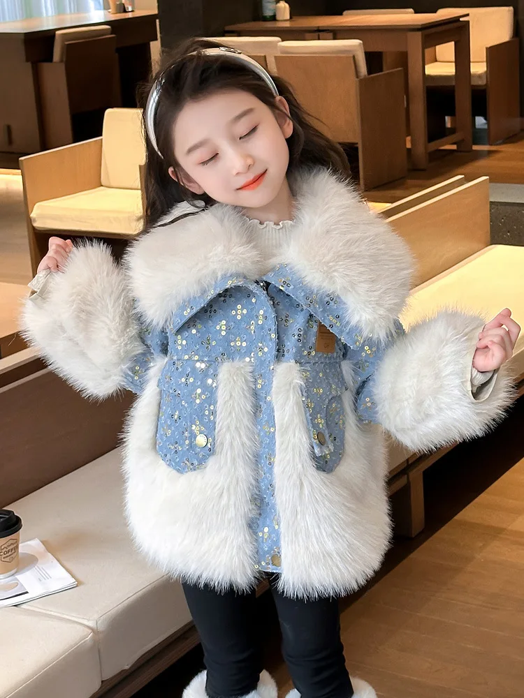 Girls Winter Coat Kids Princess Fur Coat Outerwear Parkas Teen Children Girls Thicken Warm Velvet Jacket Outfits Girls Clothes