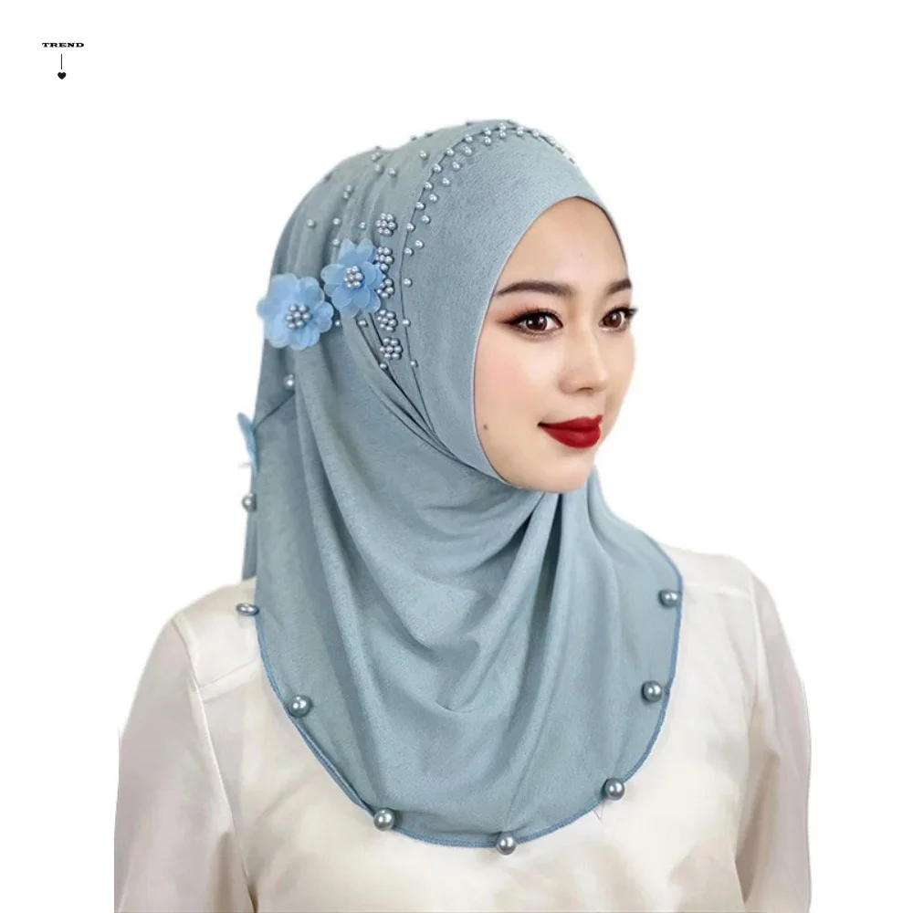 

India Hat Elegant Headband Hat Solid Color Top Knot Ramadan Hijab Head Cover Full Cover Islamic Headscarf Ladies