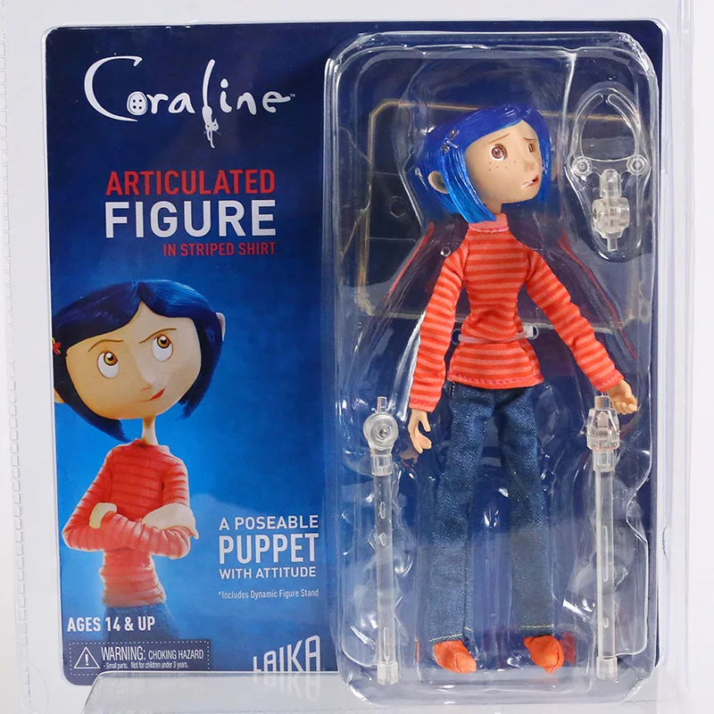 NEW NECA Coraline Articulated Figure in Raincoat / in Striped Shirt and Jeans.