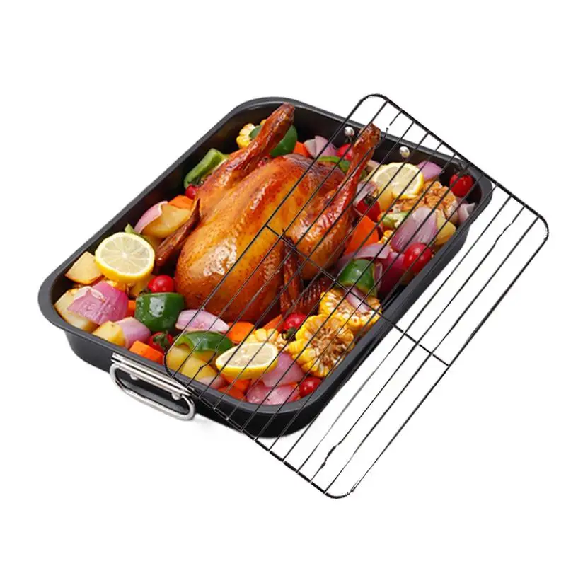 BBQ Grilling Pan BBQ Trays With Flat Rack Nonstick BBQ Roasting Trays Outdoor Grill Roasting Bakeware Pan for Fish Chicken Meat