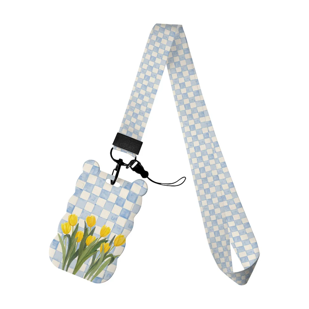 Flowers Work Card Holder Work Access Name Badge with Keychains Student Id Card Lanyard Holder Accessories