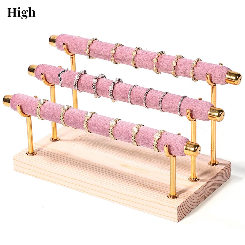 

3-layer Jewelry Display Rack Wood Sponge Rod Ring Storage Ring Personalized Wood Tray Detachable Metal Rack