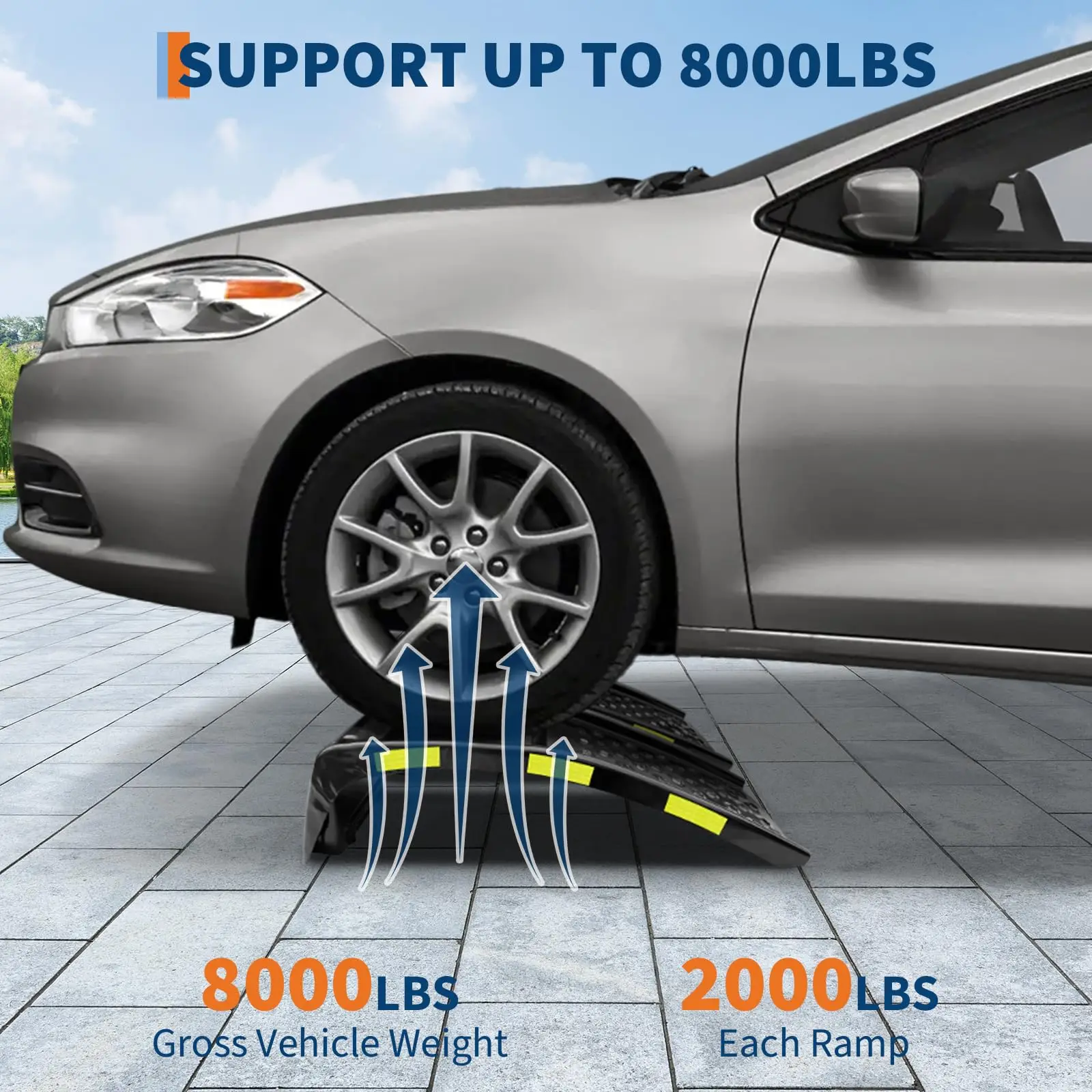 2 szt. Wytrzymałych ramp samochodowych o udźwigu 3600 kg z odblaskowymi naklejkami ostrzegawczymi na noc, rampy serwisowe do samochodów ciężarowych i garaży