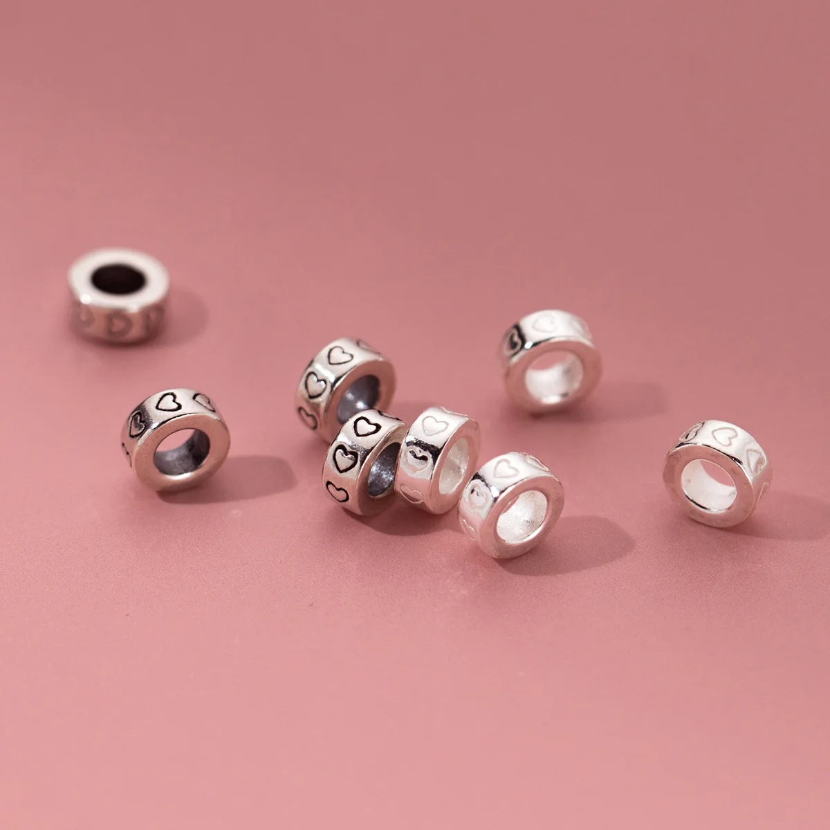 

100% Real Sterling 925 Silver Through-hole Septal Lover Heart Bead Diy Material Accessory For Bracelet Necklace