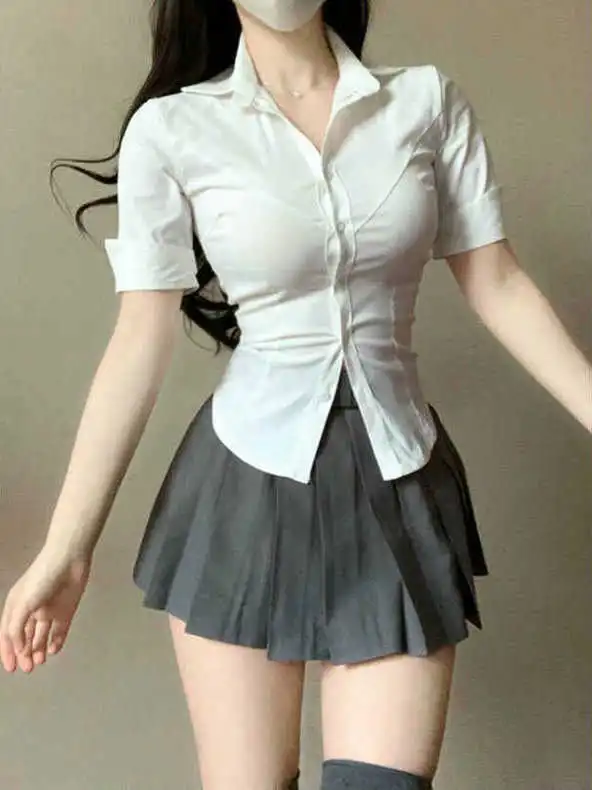 

Сексуальный сладкий и пряный комплект с застежкой на талии, женский комплект для стойки регистрации, рабочий orm Ele, антивозрастная белая плиссированная юбка irt Tw...