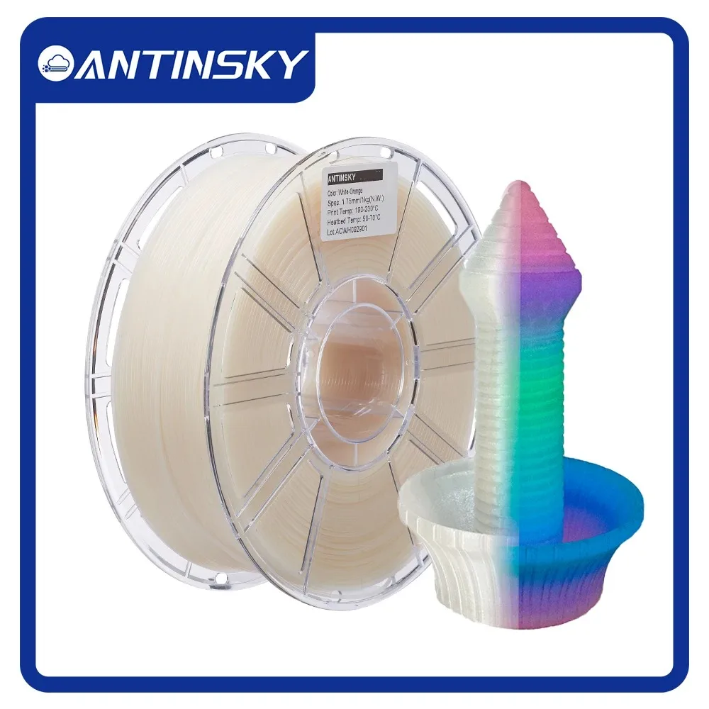 Antinsky PETG Glow In Dark Rainbow 3D Printer Filament 1.75mm 1KG Luminous Multicolor Gradient Filament Smooth Printing