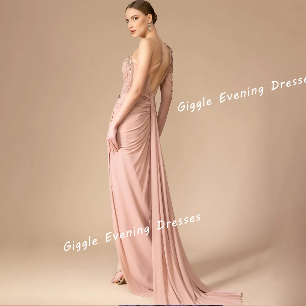 Chiffon Illusion Beading Nobility Prom Gown Saudi Arab Pleating Floor-Length Slit Chic And Elegant Evening Dress For Women 2024