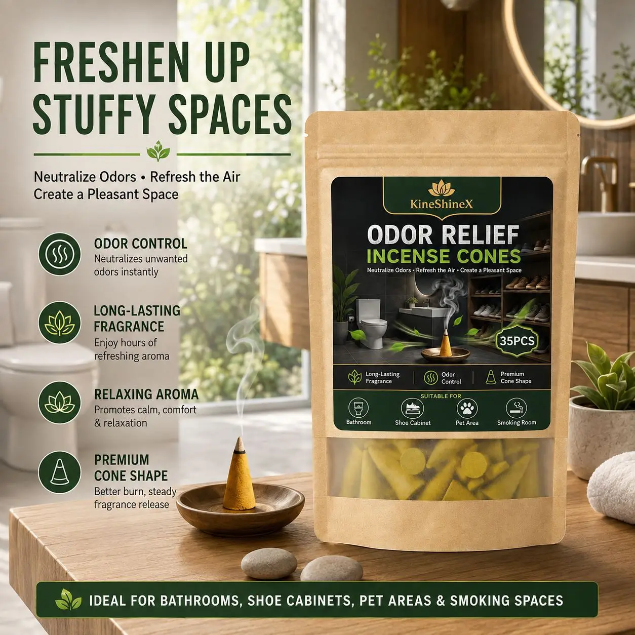1 Pack of Deodorizing Aroma Cones for Shoe Cabinets, Bathrooms, Pet Areas, and Smoking Spaces. Freshens the Air and Improves the Ambiance. Suitable for Various Settings, a Great Gift Option