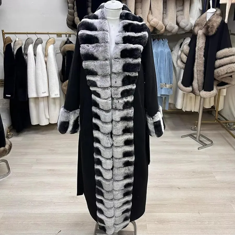 เสื้อโค้ทขนสัตว์ฤดูหนาวสำหรับผู้หญิง เสื้อโค้ทขนกระต่ายเร็กซ์ธรรมชาติ เสื้อคลุมคาร์ดิแกนยาวหรูหรา พร้อมขนกระต่าย คุณภาพสูง ขายดีที่สุด
