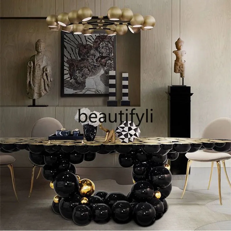 Light luxury high-end stainless steel dining table modern fashion irregular art oval dining table