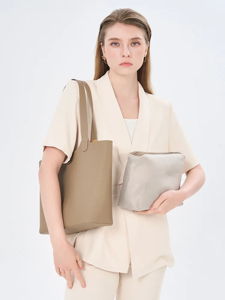 Genuine Leather Women Tote Bag Korean Version Niche Design Parent-and-Child Bag New Versatile Commuter Large-Capacity Tote Bag