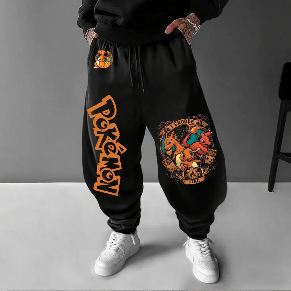 Pokemon Print Nieuwe Streetwear 2026 Heren katoenen broek met hoge taille, wijde pijpen, losse pasvorm, casual ademende joggingbroek