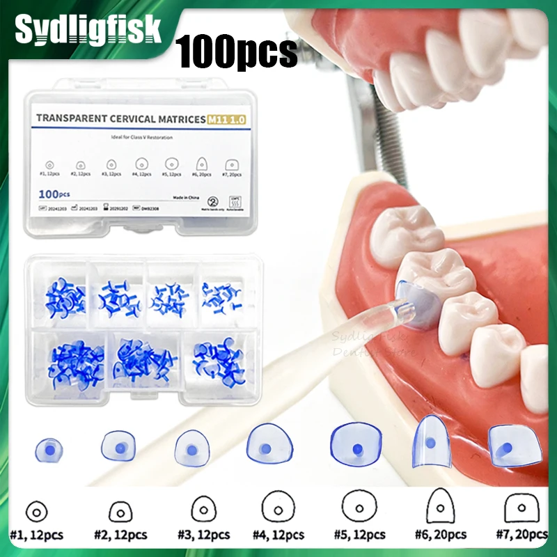 100Pcs/Set Dental Matrix Blue Transparent Cervical Matrices Kit For Composite Gingival Dentistry Matrix Dentist Tools Materials