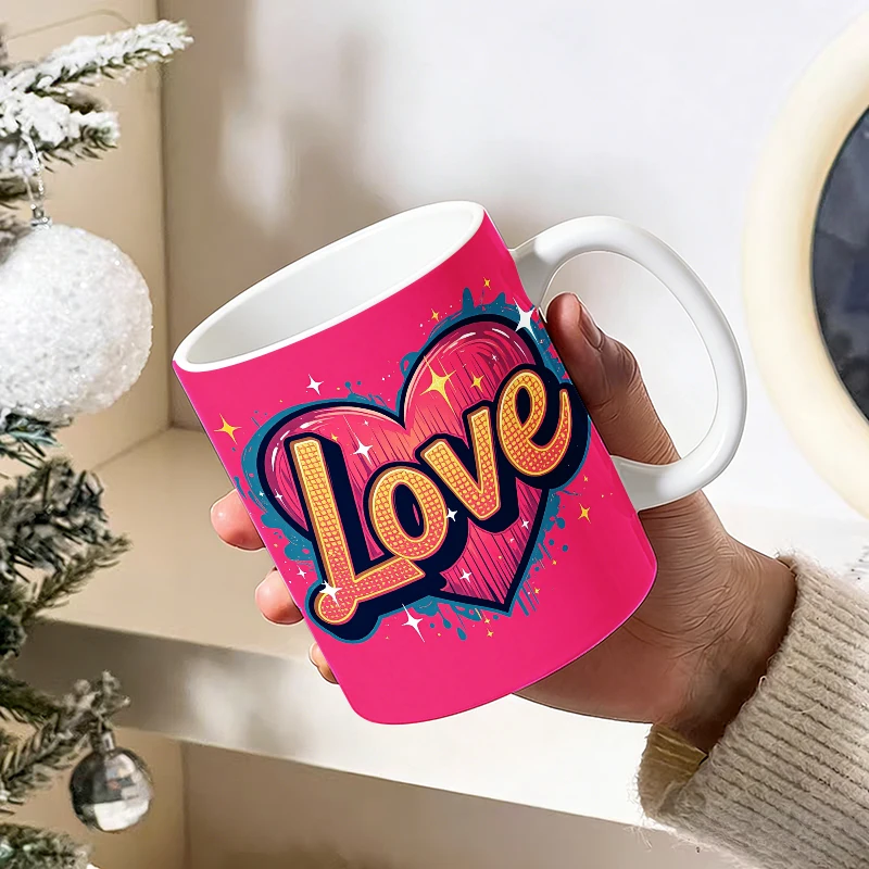 

11oz Pop Art 'Love' Heart Ceramic Mug with Handle, Creative Coffee Mug, Insulated Milk Cup, Office Tea Cup, Fade-Resistant