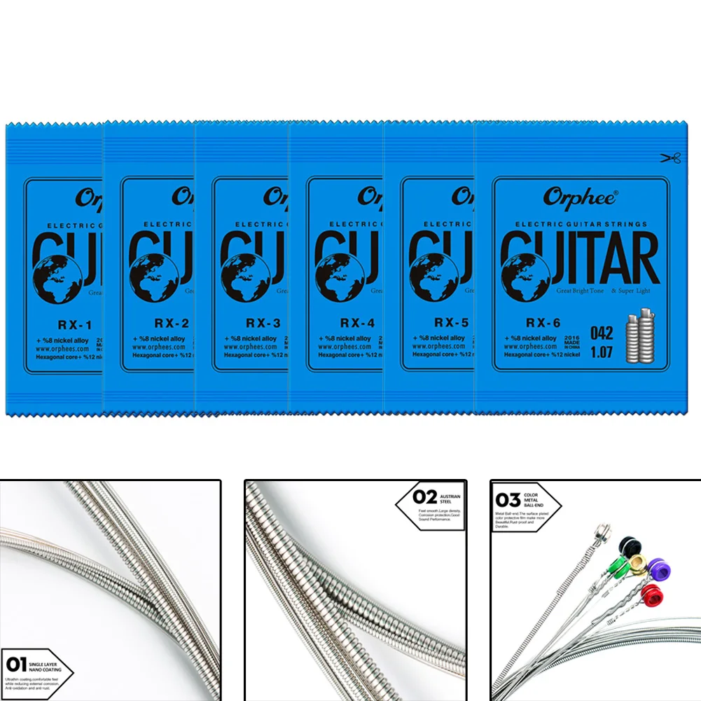 Orphee Electric Guitar Strings E B G D A Single String Super Light Gauge 009-042 RX15 Guitar Strings Accessories