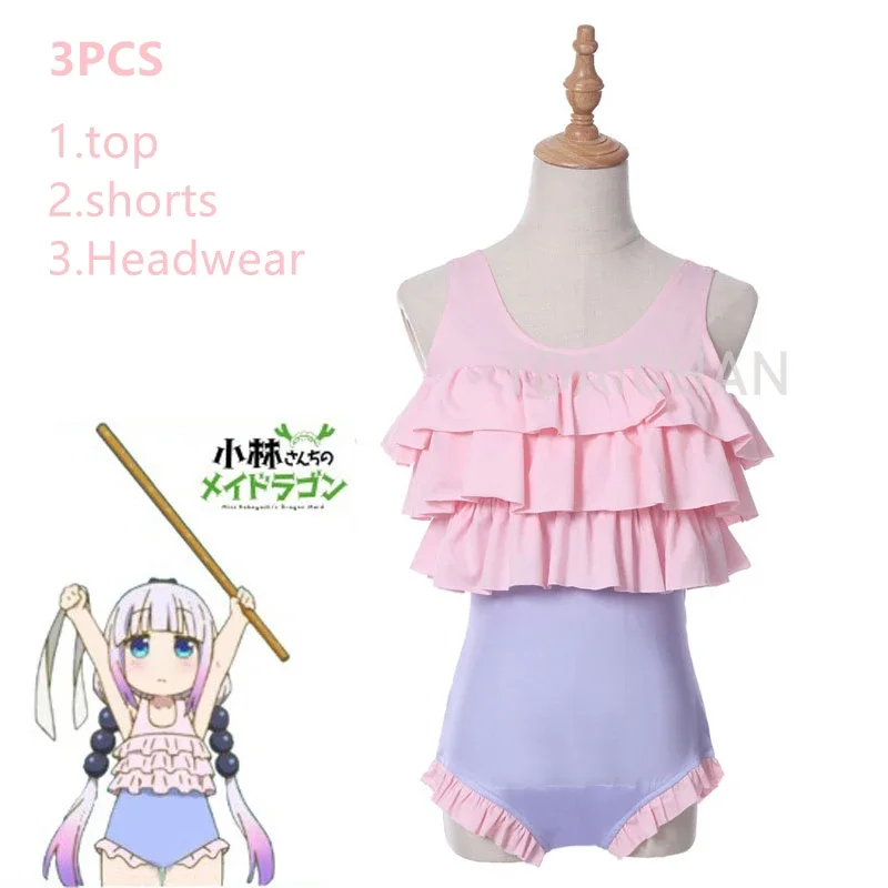 Miss Kobayashi's Dragon Maid Kanna Kamui Cosplay Swimsuit Chi no Maid Dragon Anime Kanna Kobayashi Cosplay Lolita Swimwear Cute