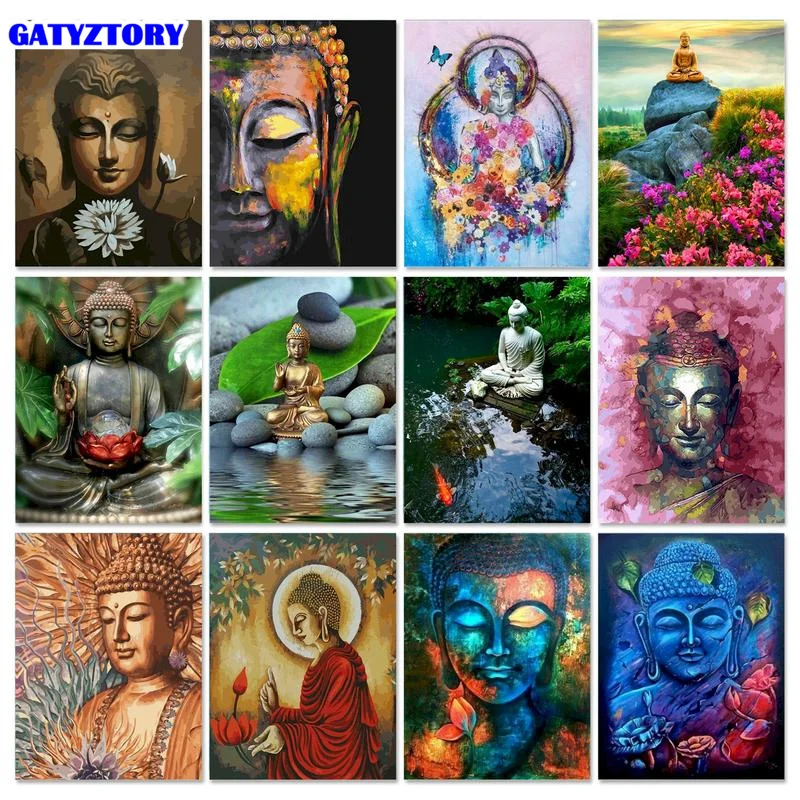 

GATYZTORY Frame Paint By Number For Adults Buddha Landscape On Canvas Coloring By Numbers Acrylic Paint Modern Home Wall Decor