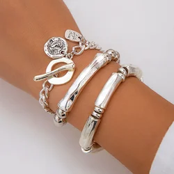 3Pcs/Set Vintage OT Buckle Coin Pendant Bracelet for Women on Hand Goth Open Charm Bangles Couple Friends Jewelry Gift