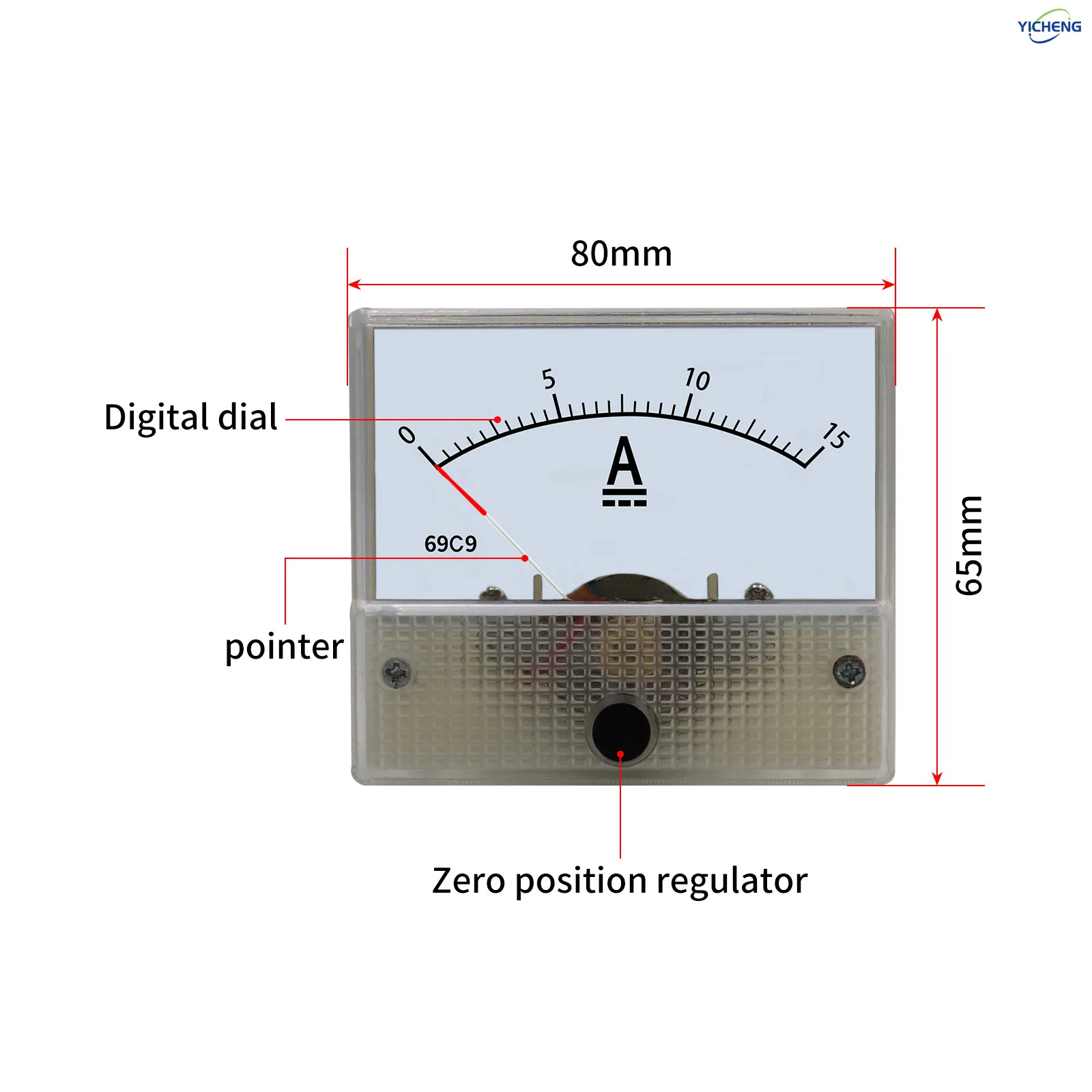 YICHENG 69 series DC/AC ammeter pointer ammeter 1A~50A,Panel size 65*80mm,hole size 60mm