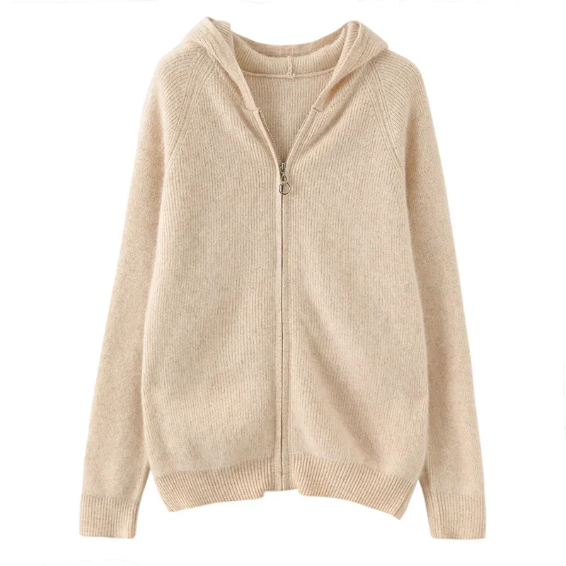 WinvyNee Mink Cashmere Women Sweater Hooded Cardigans with Zip Warm Solid Casual Pullover Outerwear Plus Size Winter B 1248019