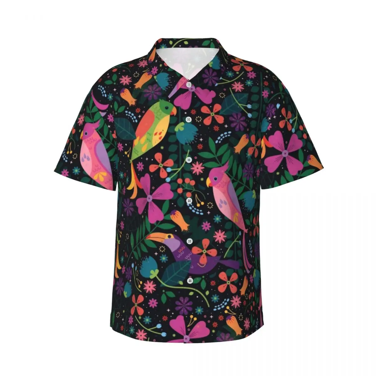 Parrot Floral Print Beach Shirt Man Enchanted Birds Casual Shirts Summer Short Sleeve Custom DIY Classic Oversized Blouses Gift