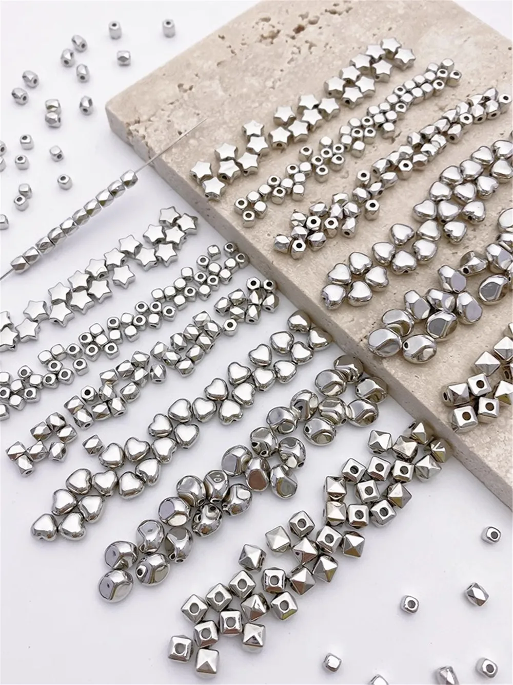 

Silver Versatile Cubes, Love Stars, Irregular Beads, diy, Handmade Beaded Necklaces, Bracelets, Materials, Accessories L459