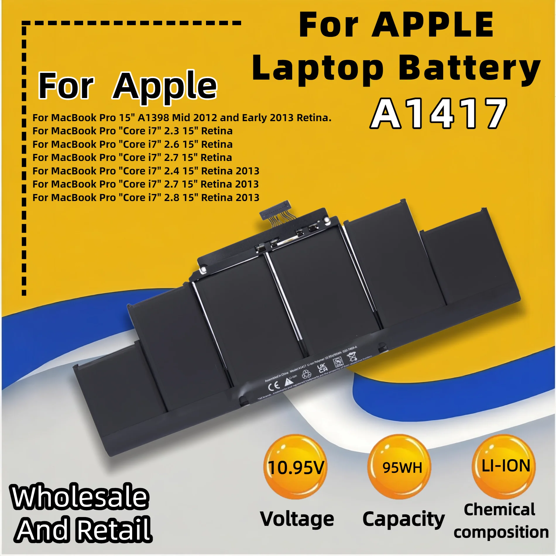 FRLESUI 10.95V A1417 for Apple battery MacBook Pro 15