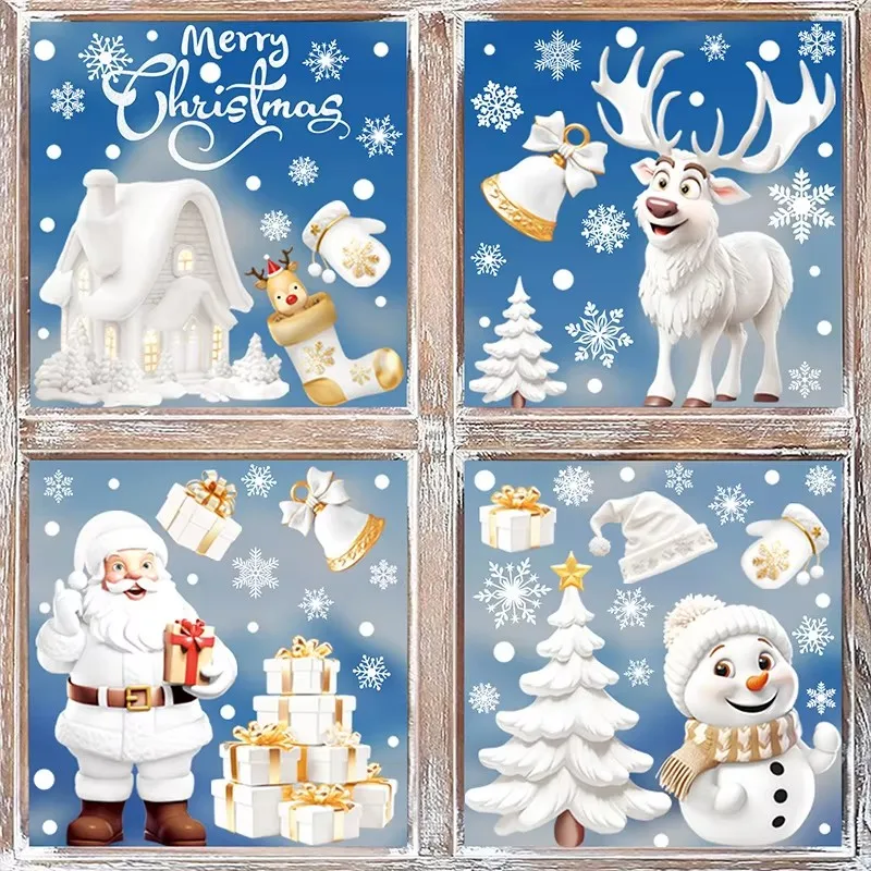 9pcs/set Christmas Window Stickers Santa Claus Xmas Tree Snowflake Glass Decal 2025 New Year Home Decoration Navidad 2024 Gifts