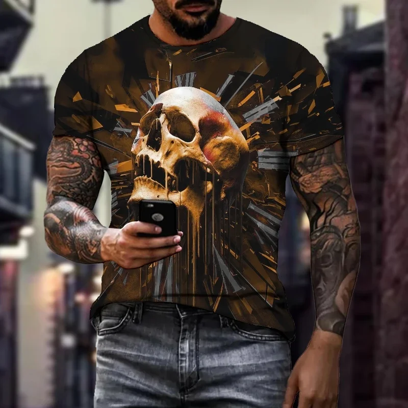 European and American summer new short sleeved T-shirt men's skull style short sleeved personalized casual hot item