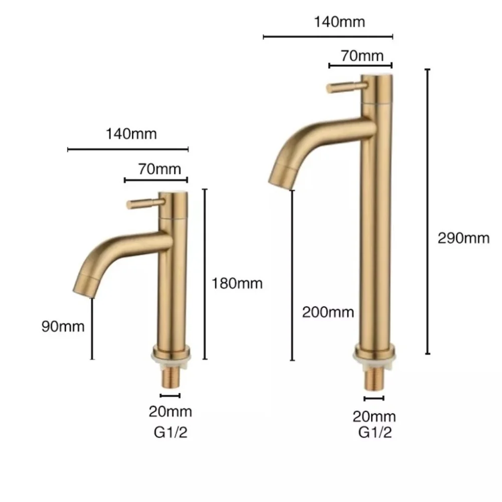 Stainless Steel Bathroom Basin Faucet Brushed for Gold Finish Cold Water Only Tap for Sink Modern Aesthetic and Strength