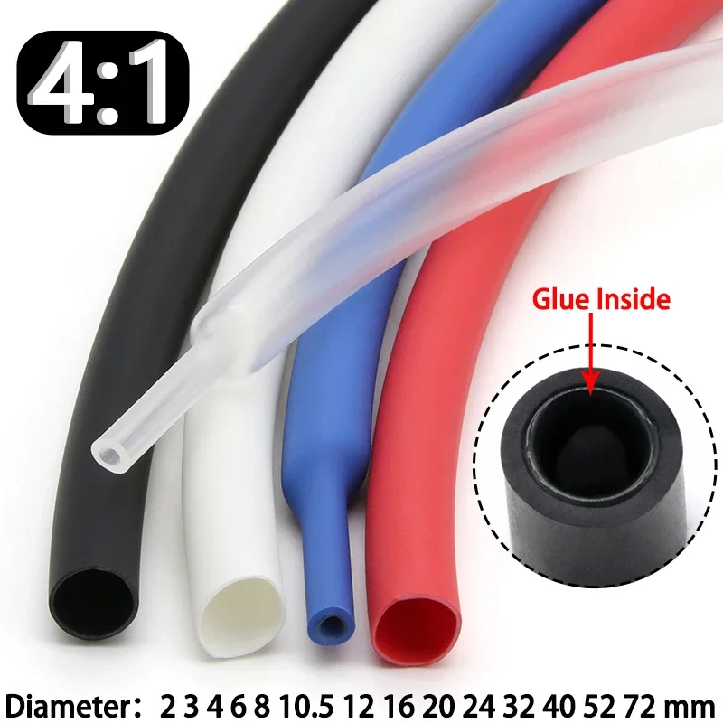 4:1 Adhesive Heat Shrink Tube Color Heat Shrink Tube With Glue Dual Wall Thermoretractile Inner Diameter 4 8 12 16 20 32 52mm