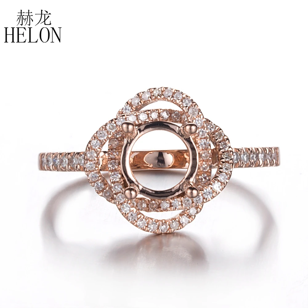 

HELON Round Cut 6-7.5mm Solid 14K Rose Gold 0.3ct Natural Diamonds Semi Mount Engagement Wedding Ring Women Fine Jewelry Gift