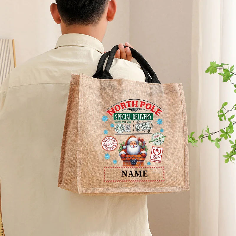 

Personalized Christmas Linen Tote Bag Custom Christmas Santa Christmas Style Decoration Gift for Mother Sister Girlfriend