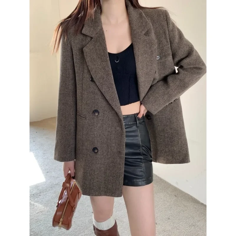 In Stock: Plus Size Women's Clothing 2024 Autumn/winter New High-end Blazer Coat Women's Wool Padded Overcoat High Quality Sweet